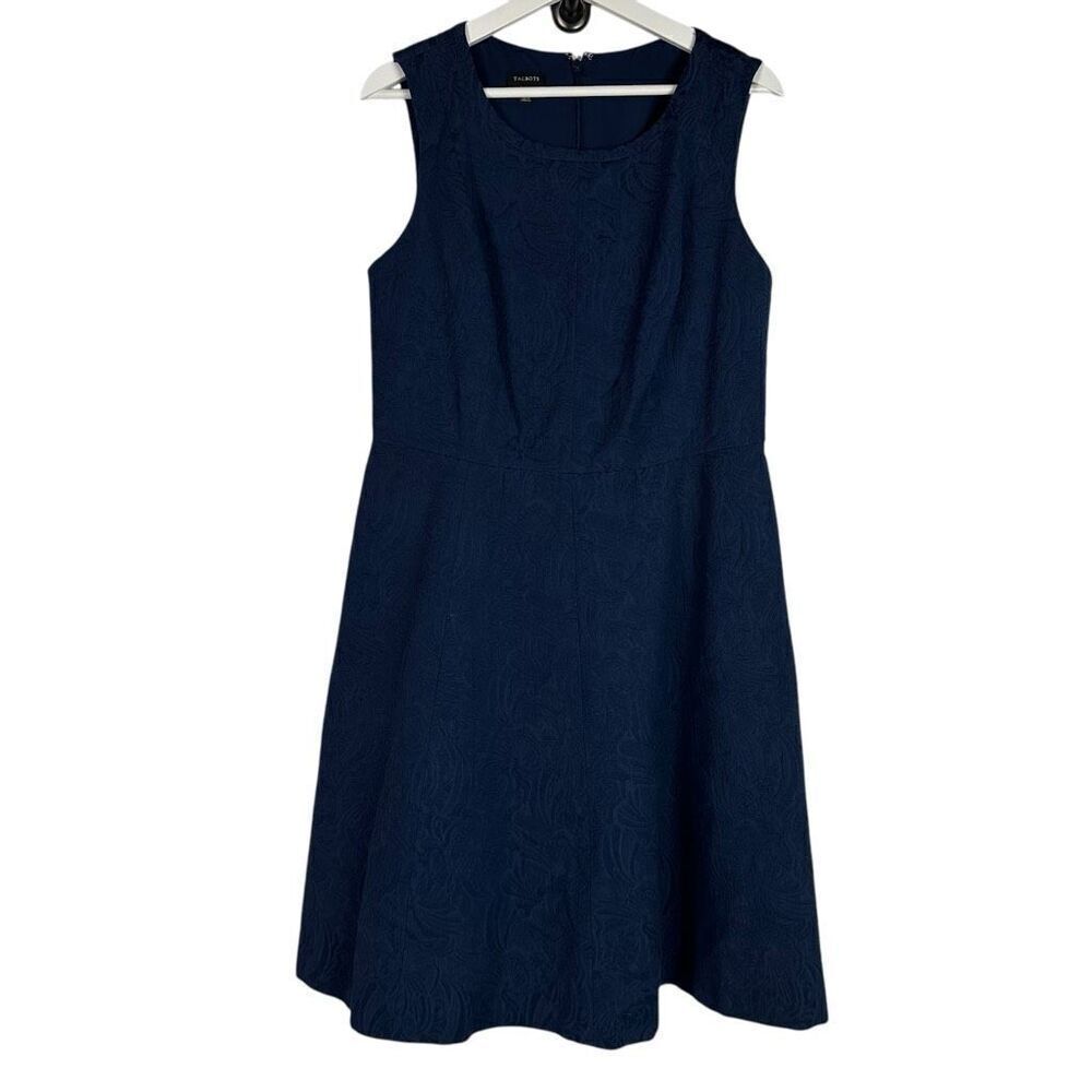 Talbots Navy Jacquard Textured Dress size 12
